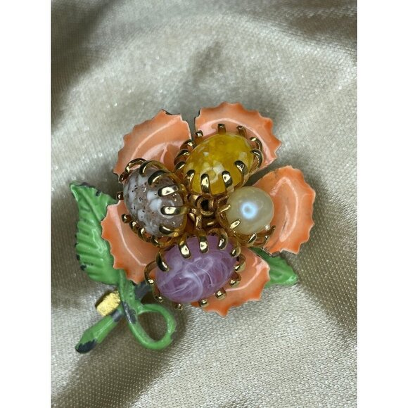 Jewelry - Orange Flower enamel brooch pin